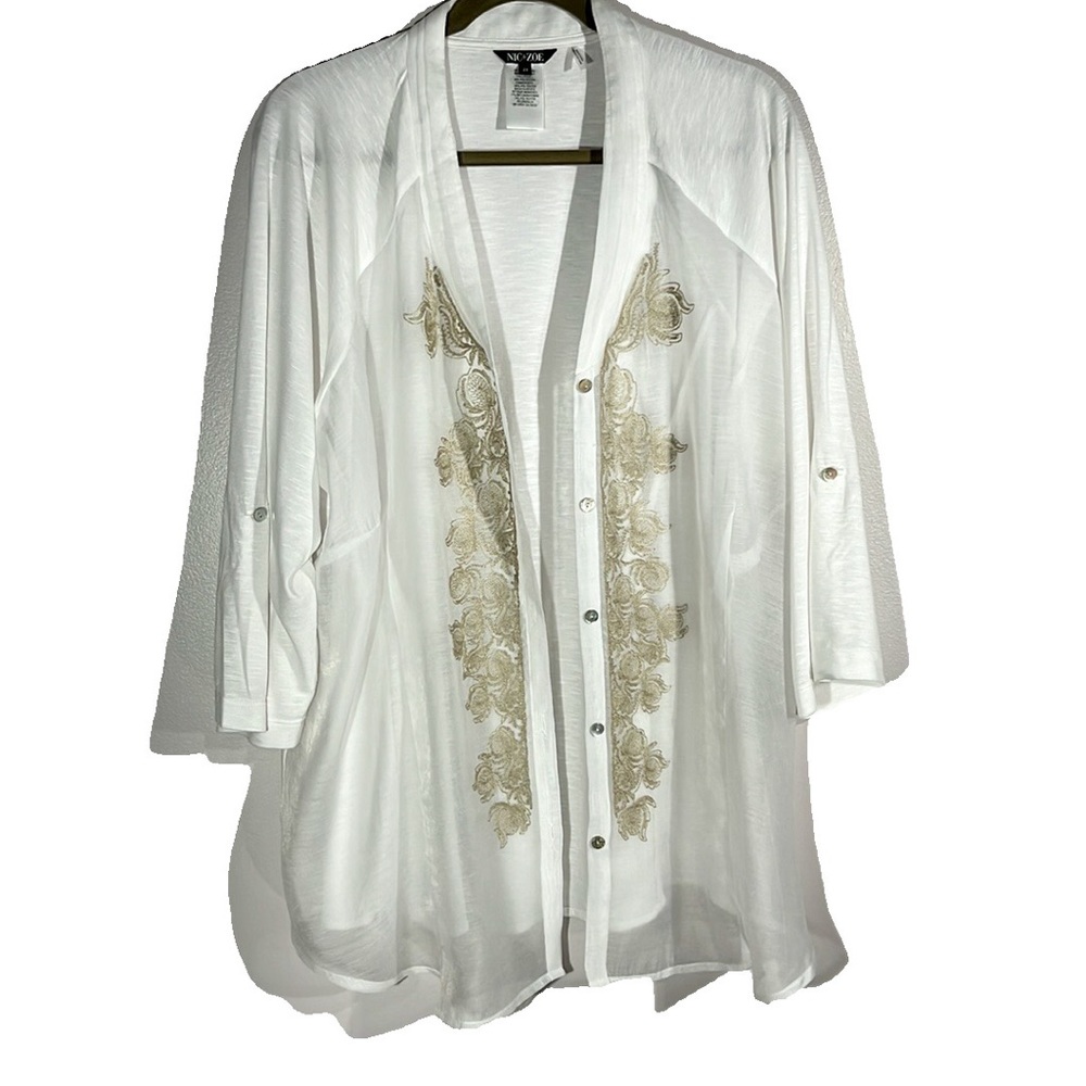 Nic & Zoe White Button Down Women’s Blouse with Embroidery Size 2X
